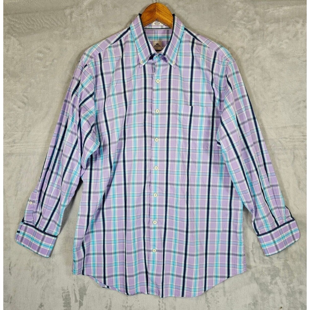 Peter Millar Shirt Mens Large Button Up Purple Blue Gingham Plaid Seaside Finish